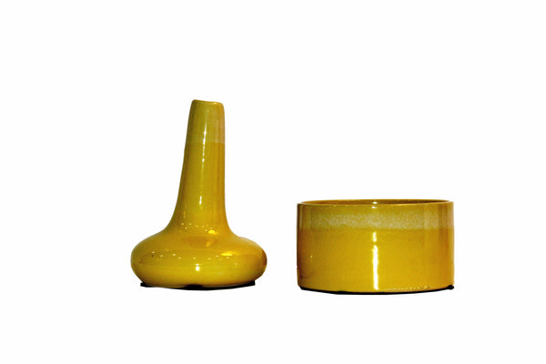 JUEGO DE JARRON Y BOWL AMARILLO Y BLANCO - CARMAN Showroom